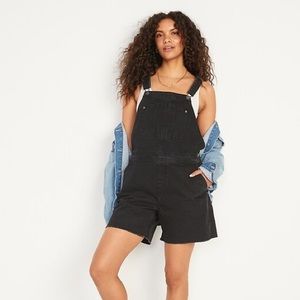 NWT! Slouchy Straight Black Distressed Non-Stretch Jean Short Overalls - Size 2X